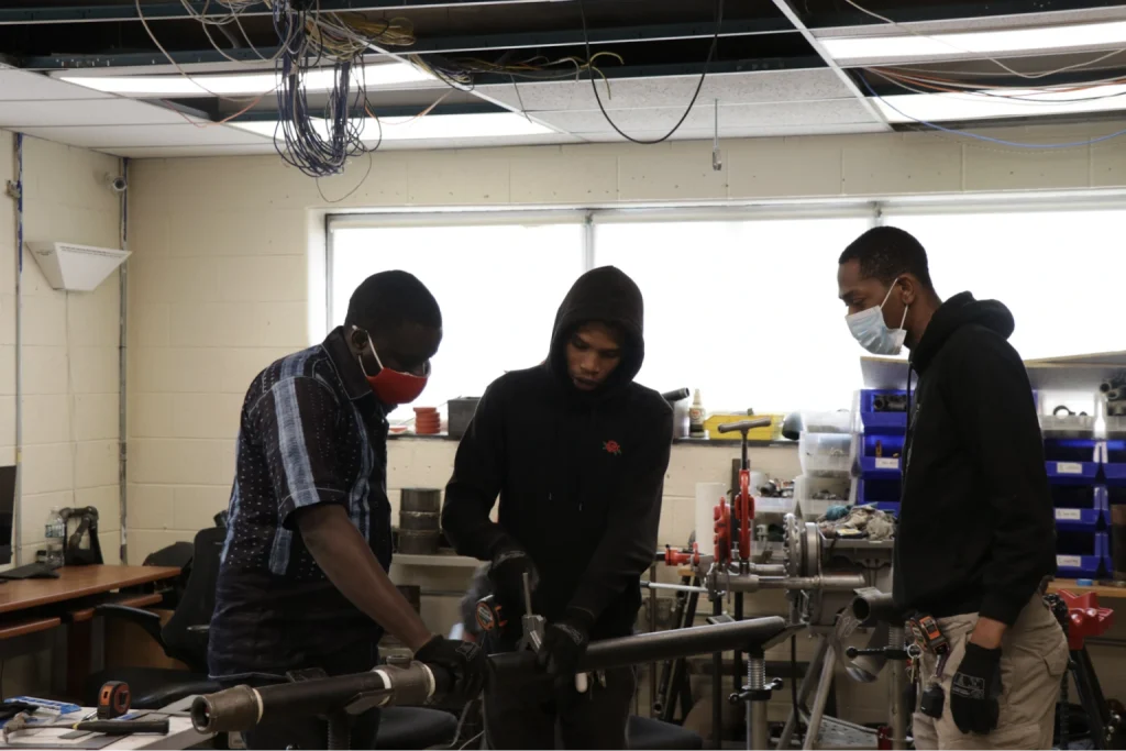 Pipe fitter during training