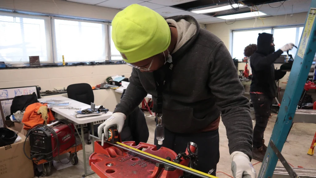 Pipefitter during pipefitting lab session