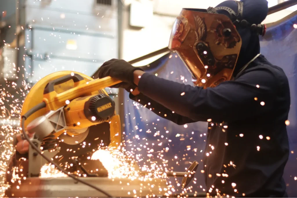 The welding technician during a practice session. 