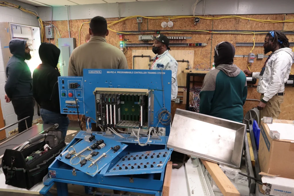 Trade school student preparing for a union apprenticeship aptitude test