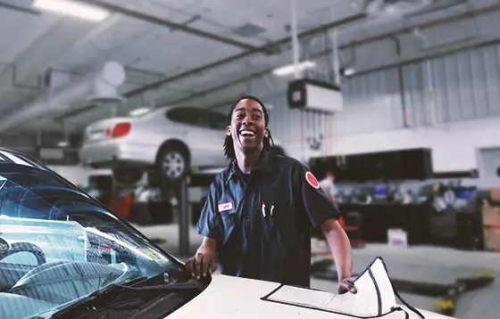 A student at the Automotive Training Institute is learning how to diagnose and repair hybrid automobile engines.