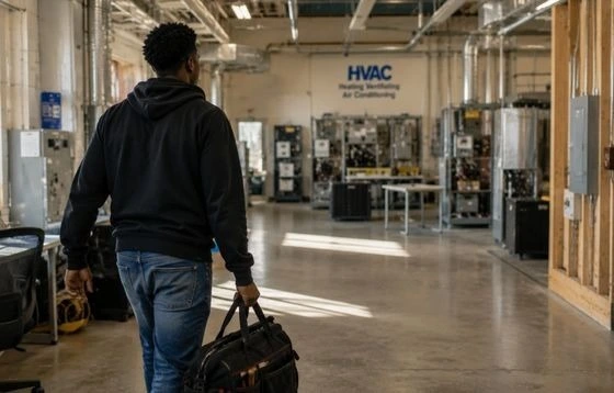 A HVAC student at training student.