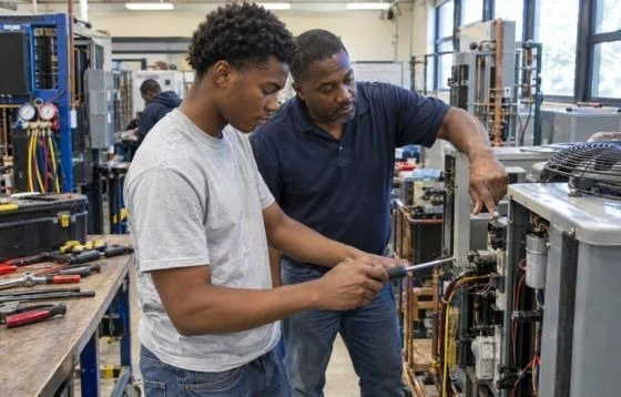 students and mentors at work lab