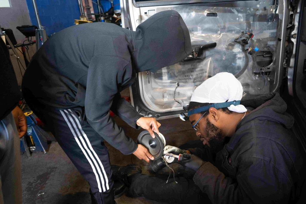 Two students at work lab
